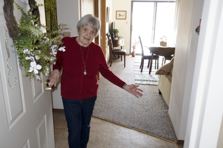 Resident showing her senior living apartment at Maranatha Village